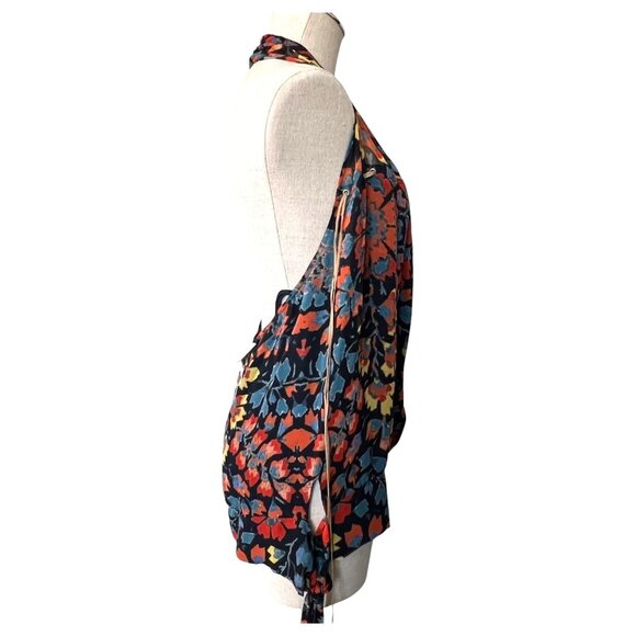New Haute Hippie Multicolor Floral Halter Top Backless Ties 100% Silk Size Large - Picture 3 of 12